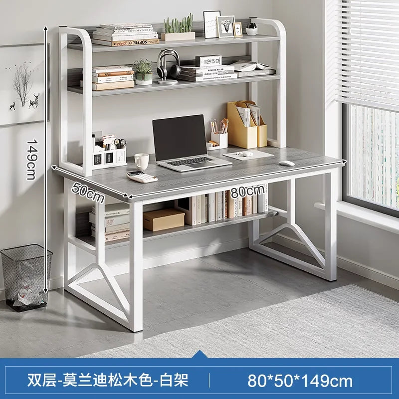 Modern Minimalist Desk Bookshelf Integrated with Student Study Desks, Writing Desks, Bedroom Home Desktop Computer Desks