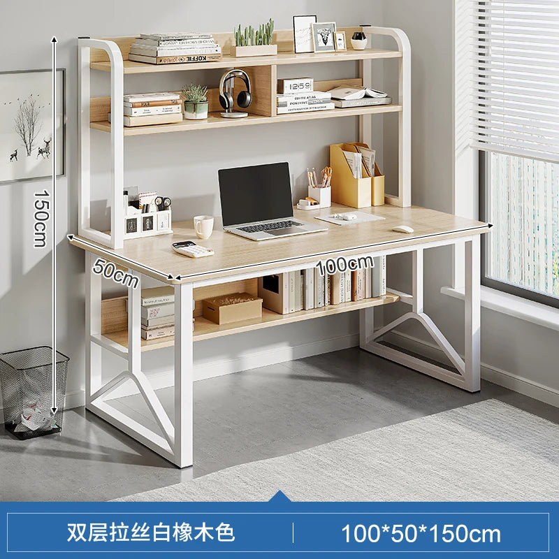 Modern Minimalist Desk Bookshelf Integrated with Student Study Desks, Writing Desks, Bedroom Home Desktop Computer Desks