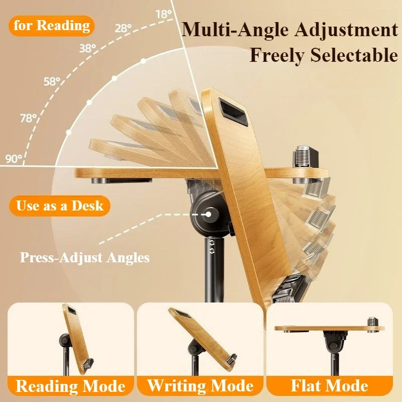 Eary Wooden Laptop Stand Portable Tripod Floor Holder Mobile Stand Up Desks with Wheels 32-57" Height Home Office Rolling Desks