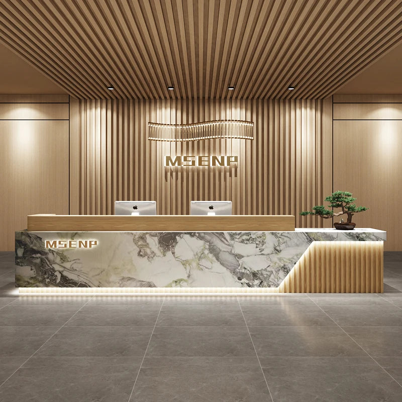Customized Glamour Reception Desks Exquisite Trendy Luxury Reception Desks Simple Storage Theke Empfang Commercial Furniture