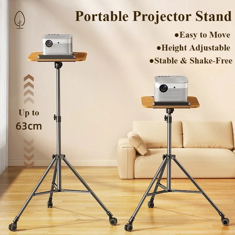 Eary Wooden Laptop Stand Portable Tripod Floor Holder Mobile Stand Up Desks with Wheels 32-57" Height Home Office Rolling Desks