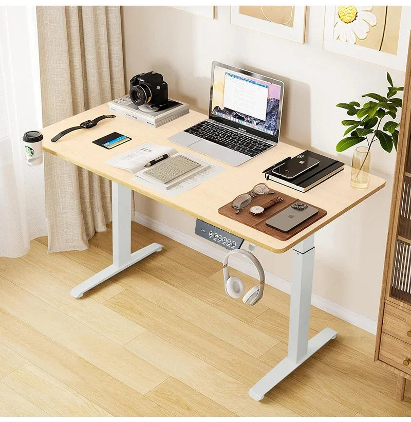 Electric Stand Up Desk Workstation Whole-Piece Desktop With Cup and headphone holder Ergonomic Height Adjustable Standing Desk