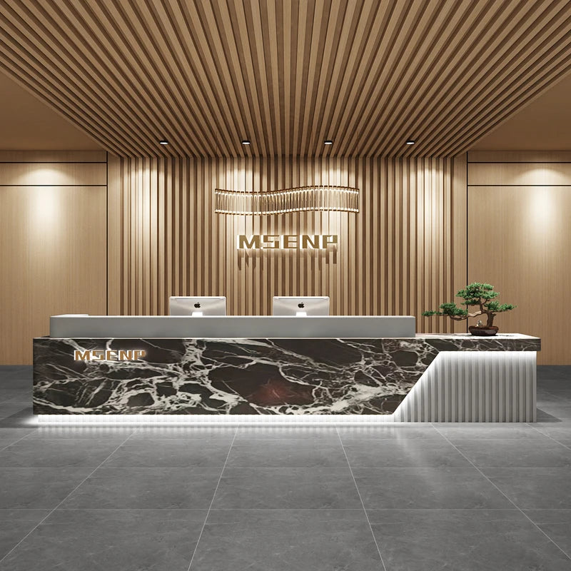 Customized Glamour Reception Desks Exquisite Trendy Luxury Reception Desks Simple Storage Theke Empfang Commercial Furniture