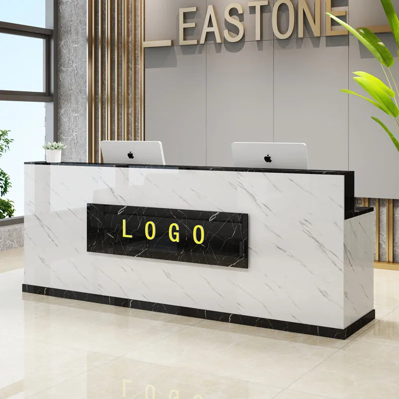 Custom Black Reception Desks Stylish Design Front Checkout Reception Desks Beauty Salon Mostrador Negocio Commercial Furniture