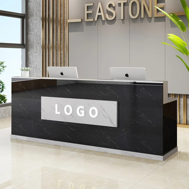 Custom Black Reception Desks Stylish Design Front Checkout Reception Desks Beauty Salon Mostrador Negocio Commercial Furniture