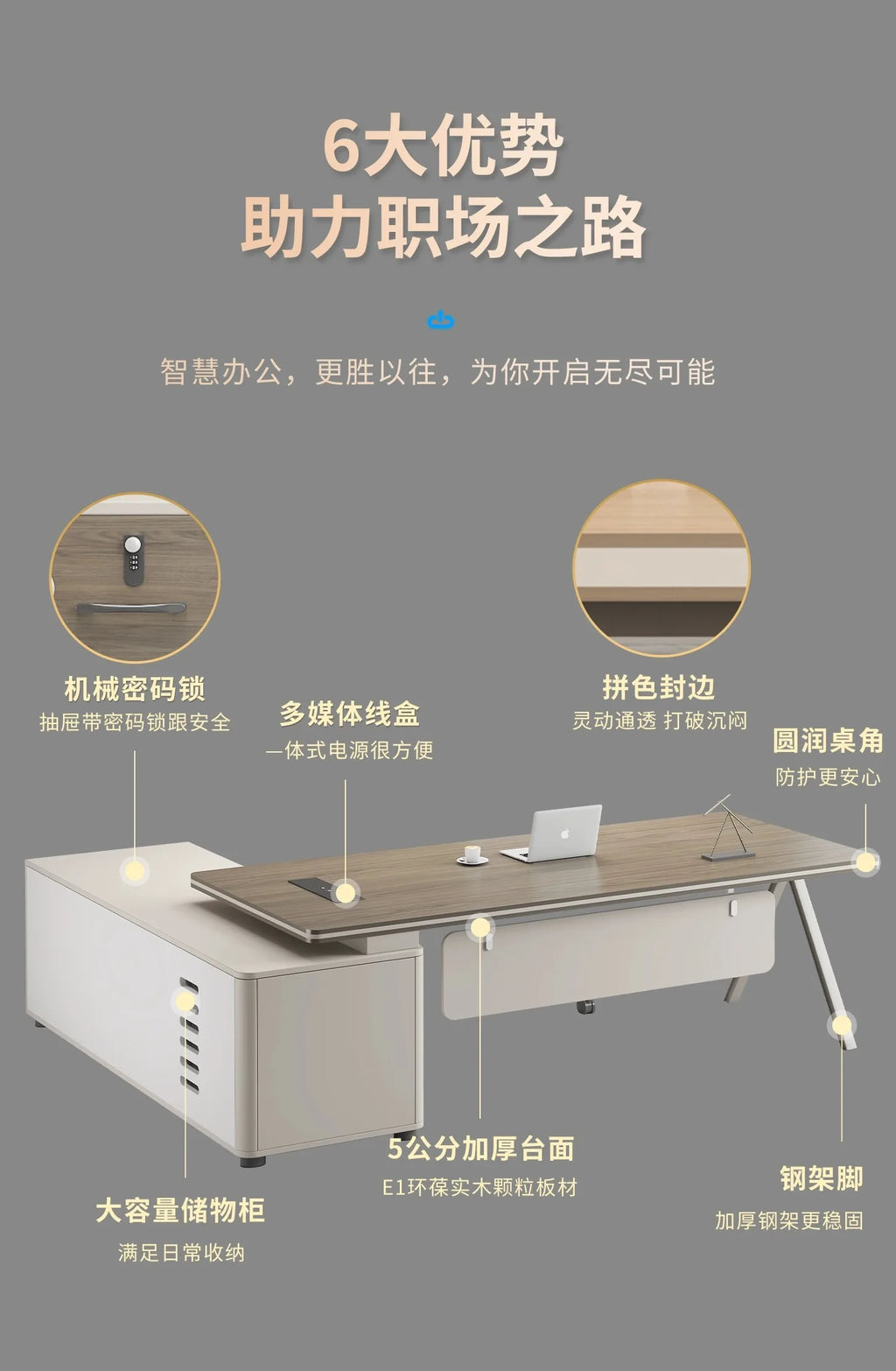 Large Wood Aesthetic Office Desk Designer Modern Drawers Standing Computer Desk Executive Wooden Mesa Escrivaninha Furniture