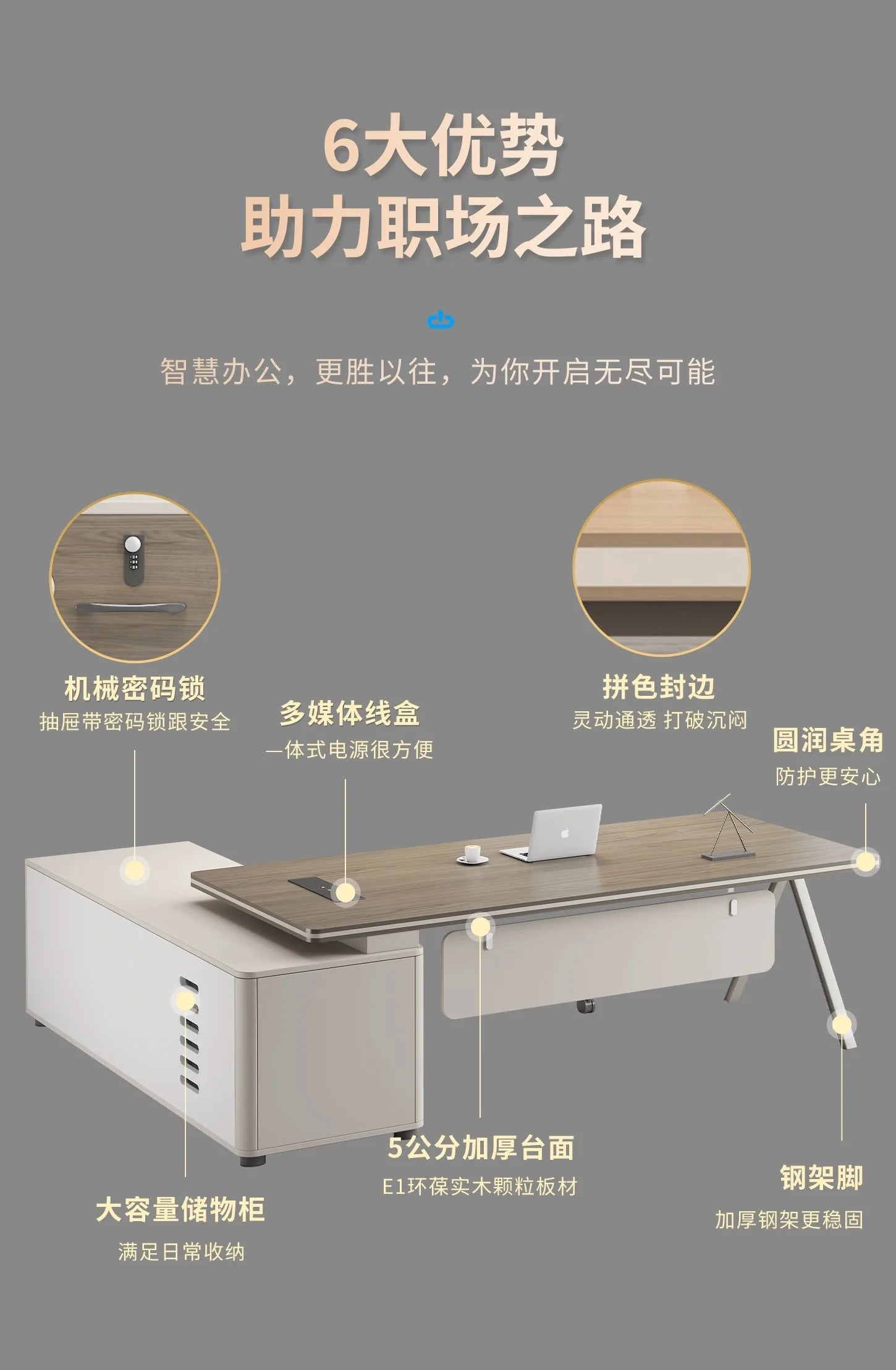 Large Wood Aesthetic Office Desk Designer Modern Drawers Standing Computer Desk Executive Wooden Mesa Escrivaninha Furniture