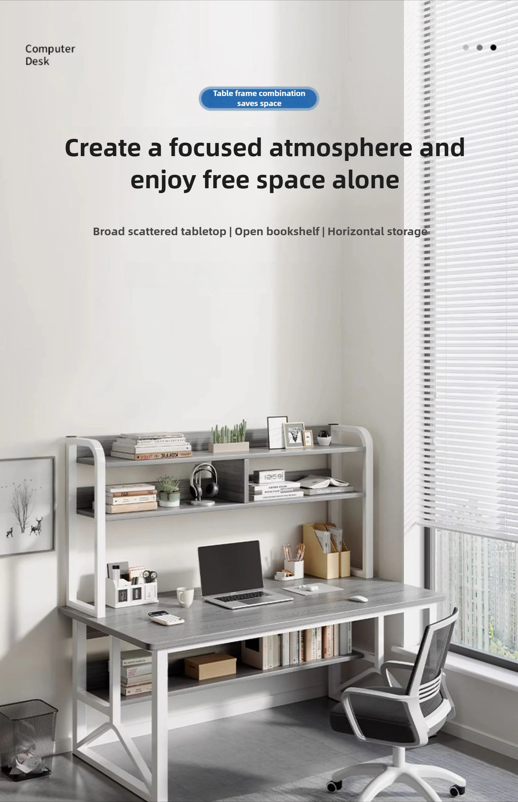 Modern Minimalist Desk Bookshelf Integrated with Student Study Desks, Writing Desks, Bedroom Home Desktop Computer Desks