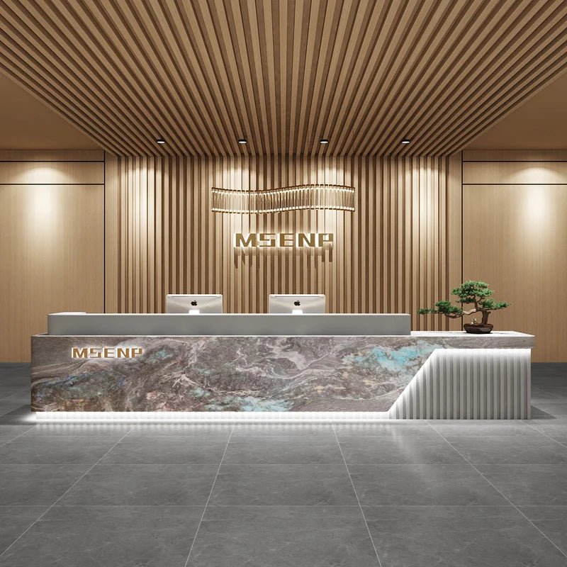 Customized Glamour Reception Desks Exquisite Trendy Luxury Reception Desks Simple Storage Theke Empfang Commercial Furniture