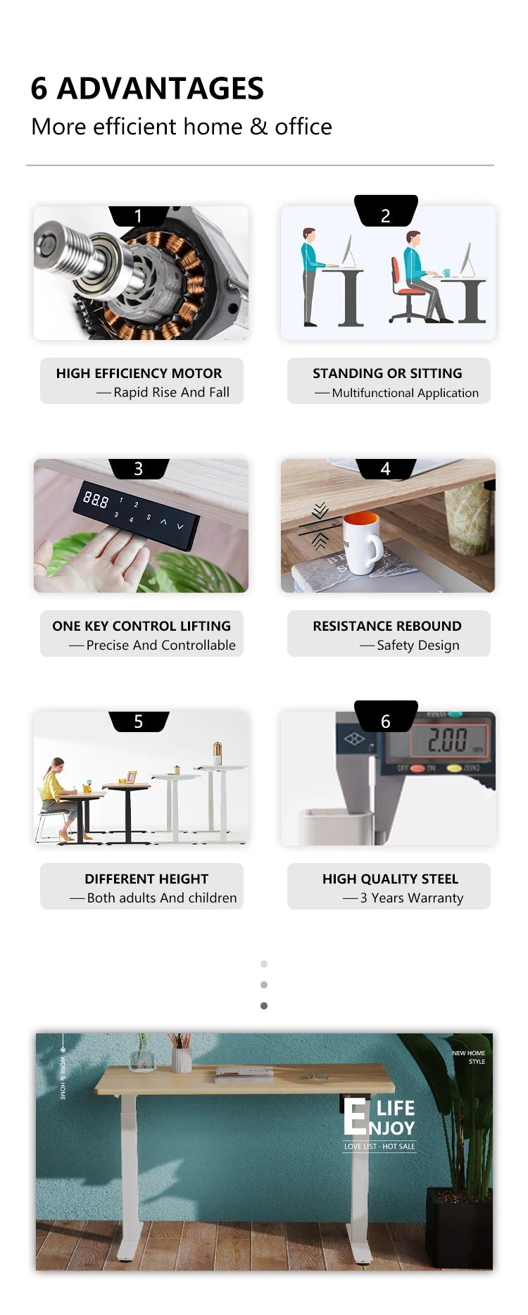 Furniture Home Standing Desks Ergonomic Design Healthy Computer Tables Electric Height Adjustable Desk