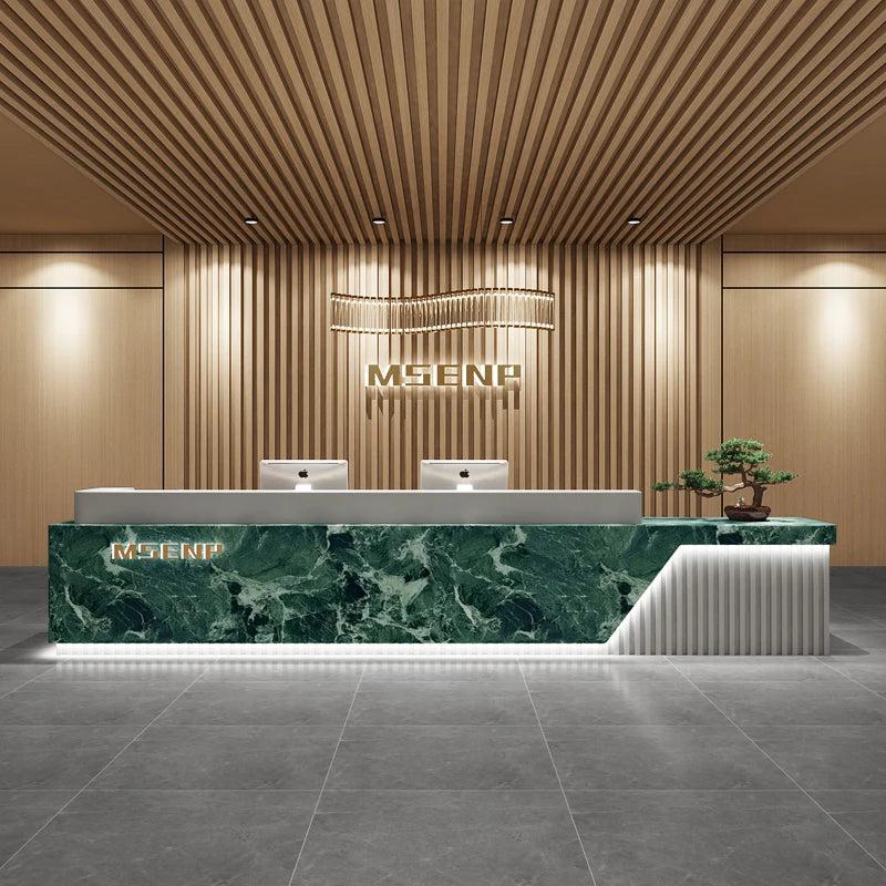 Customized Glamour Reception Desks Exquisite Trendy Luxury Reception Desks Simple Storage Theke Empfang Commercial Furniture