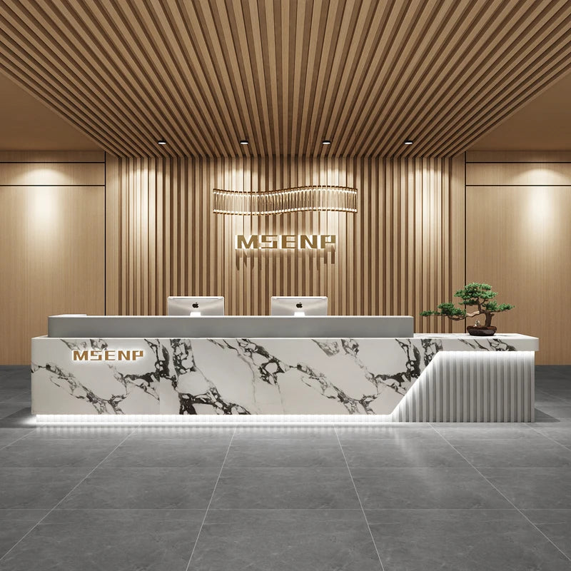Customized Glamour Reception Desks Exquisite Trendy Luxury Reception Desks Simple Storage Theke Empfang Commercial Furniture