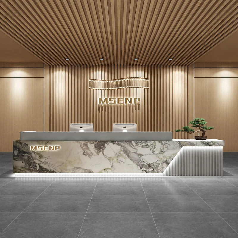 Customized Glamour Reception Desks Exquisite Trendy Luxury Reception Desks Simple Storage Theke Empfang Commercial Furniture