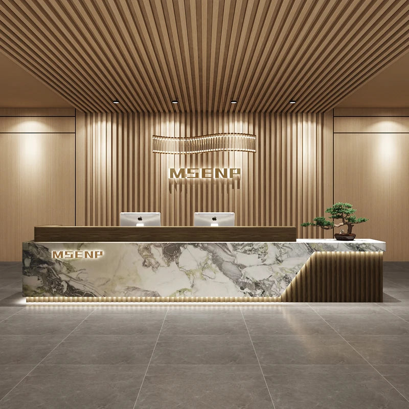 Customized Glamour Reception Desks Exquisite Trendy Luxury Reception Desks Simple Storage Theke Empfang Commercial Furniture