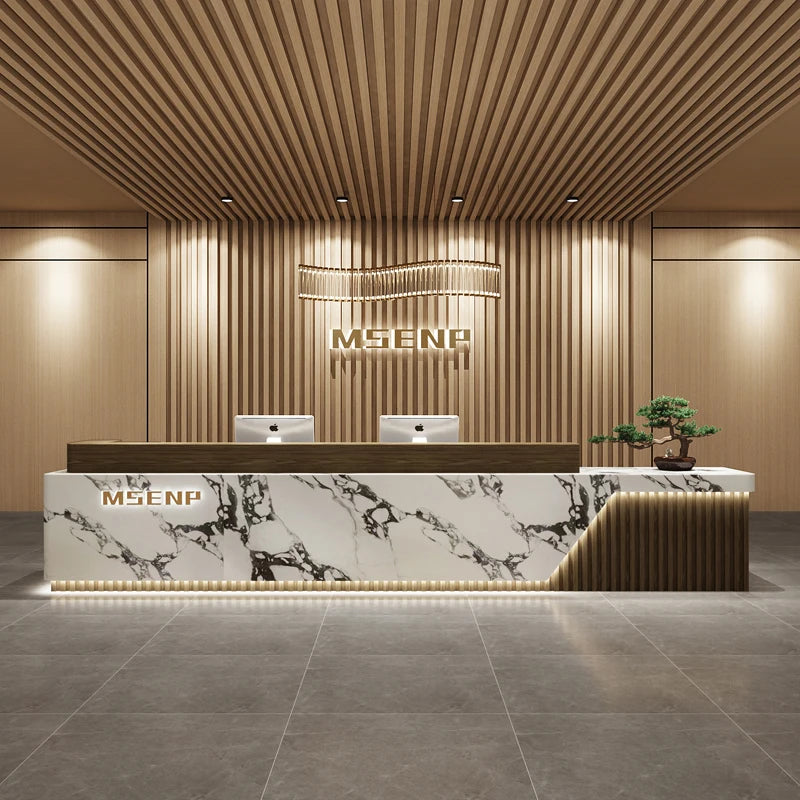 Customized Glamour Reception Desks Exquisite Trendy Luxury Reception Desks Simple Storage Theke Empfang Commercial Furniture