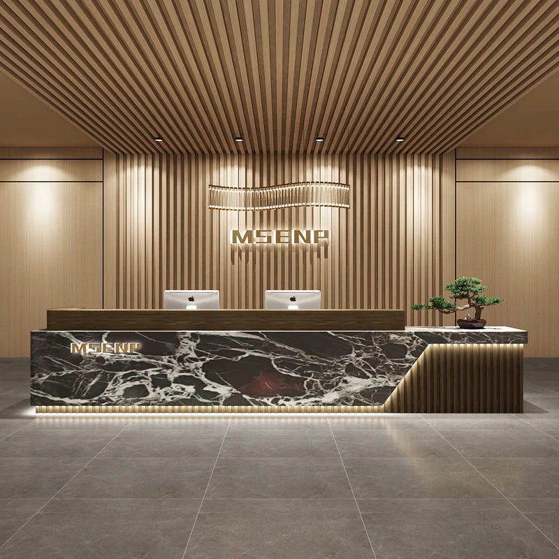 Customized Glamour Reception Desks Exquisite Trendy Luxury Reception Desks Simple Storage Theke Empfang Commercial Furniture