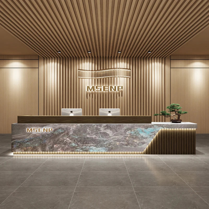 Customized Glamour Reception Desks Exquisite Trendy Luxury Reception Desks Simple Storage Theke Empfang Commercial Furniture