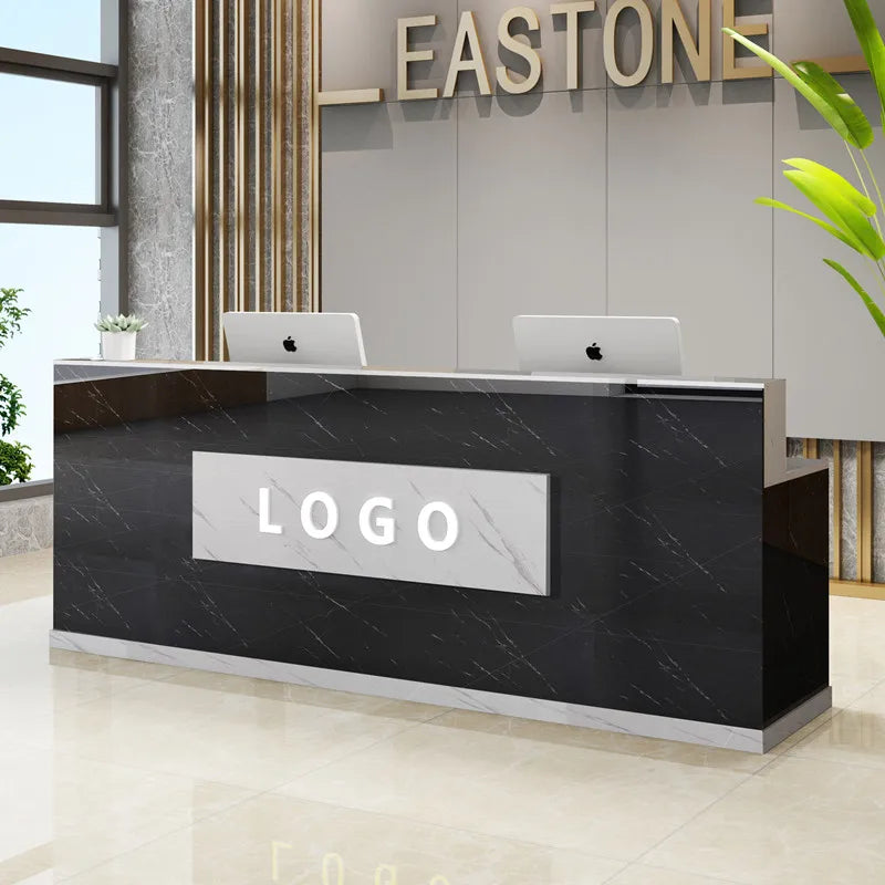 Custom Black Reception Desks Stylish Design Front Checkout Reception Desks Beauty Salon Mostrador Negocio Commercial Furniture