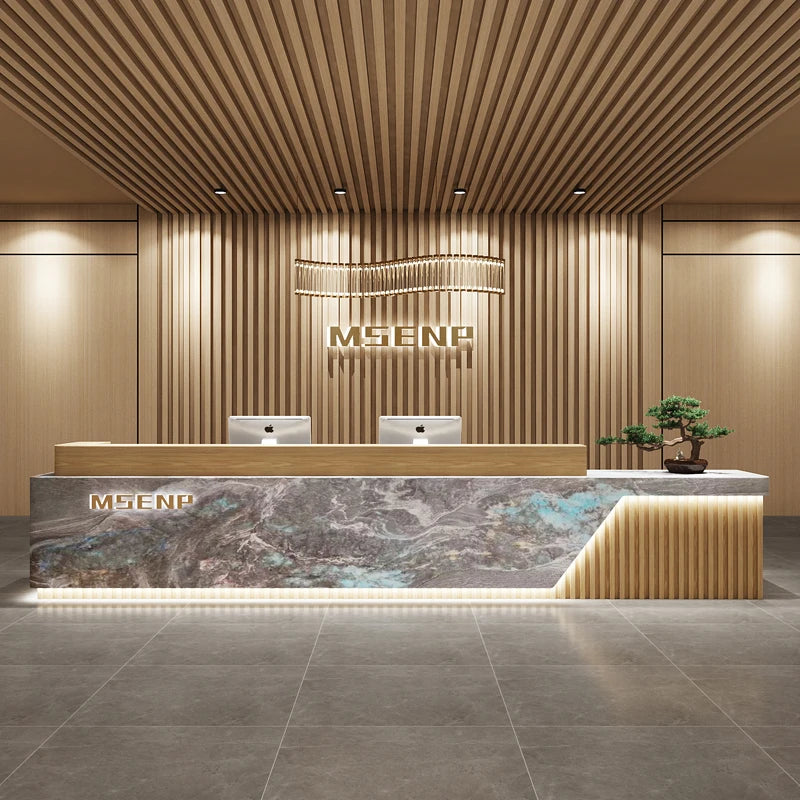 Customized Glamour Reception Desks Exquisite Trendy Luxury Reception Desks Simple Storage Theke Empfang Commercial Furniture