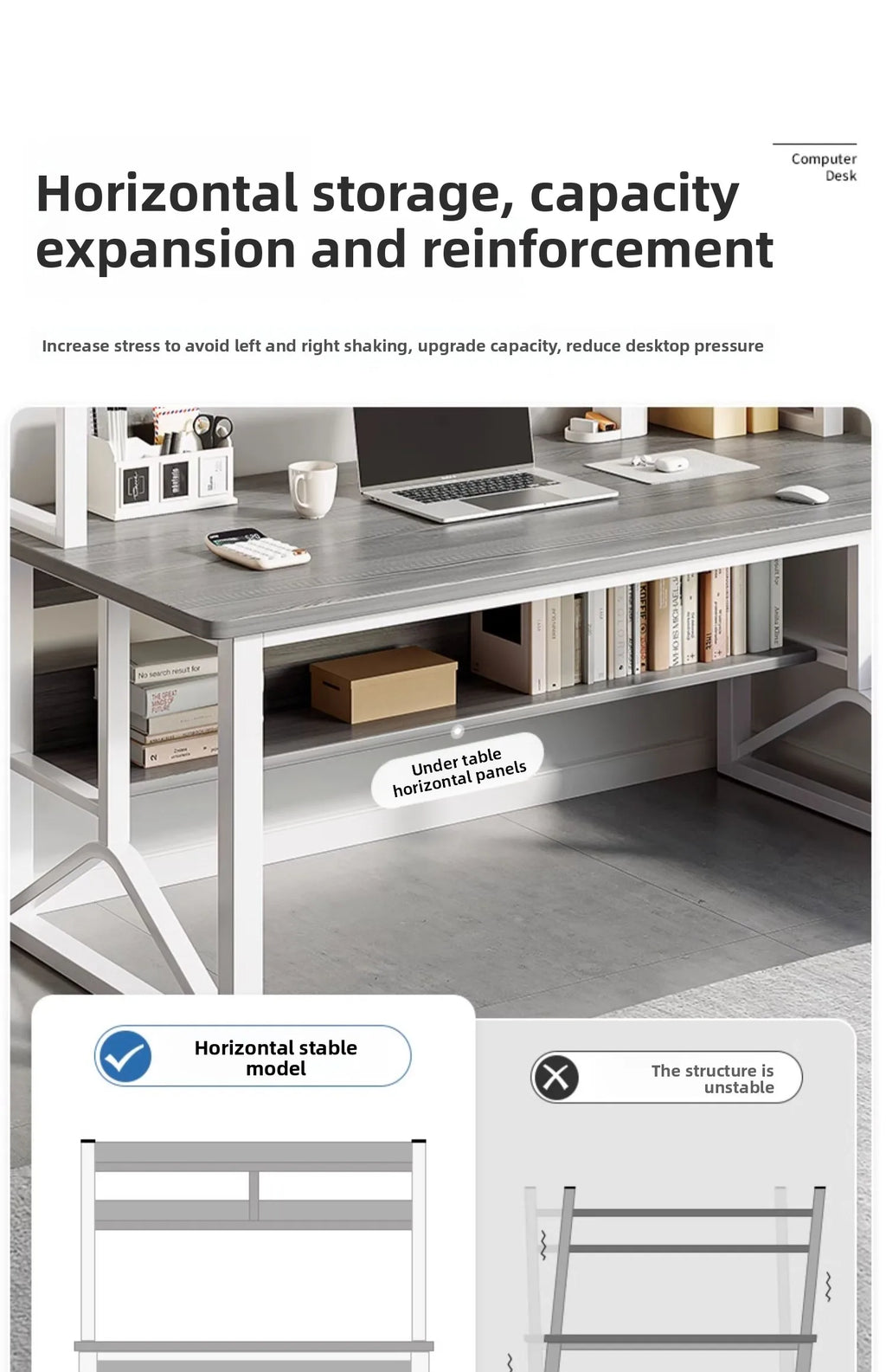 Modern Minimalist Desk Bookshelf Integrated with Student Study Desks, Writing Desks, Bedroom Home Desktop Computer Desks