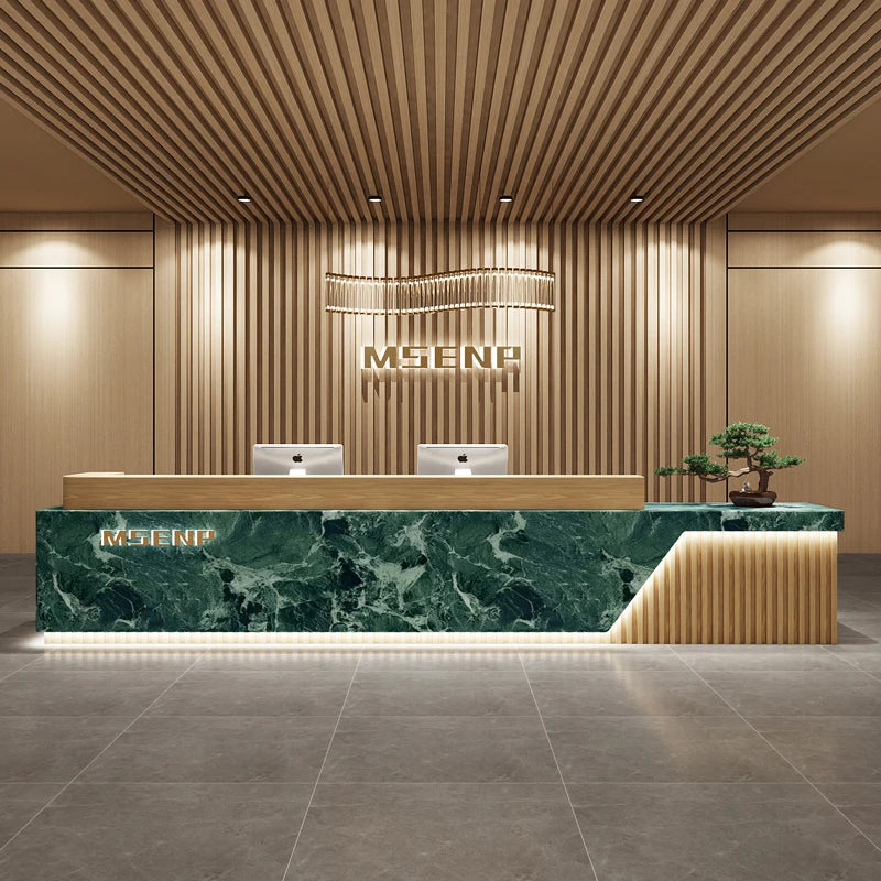 Customized Glamour Reception Desks Exquisite Trendy Luxury Reception Desks Simple Storage Theke Empfang Commercial Furniture