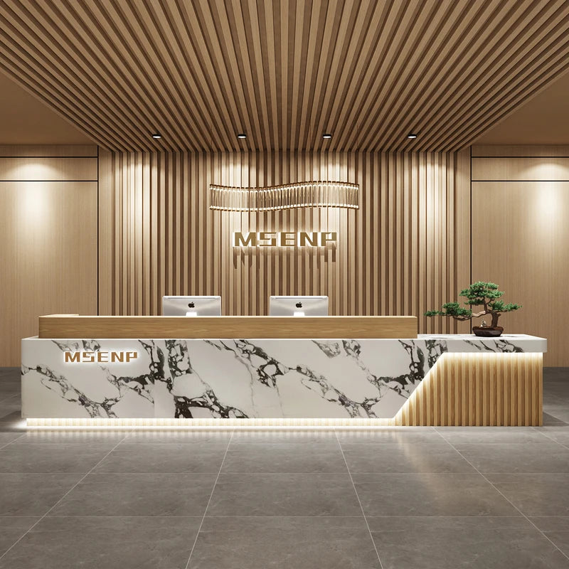 Customized Glamour Reception Desks Exquisite Trendy Luxury Reception Desks Simple Storage Theke Empfang Commercial Furniture
