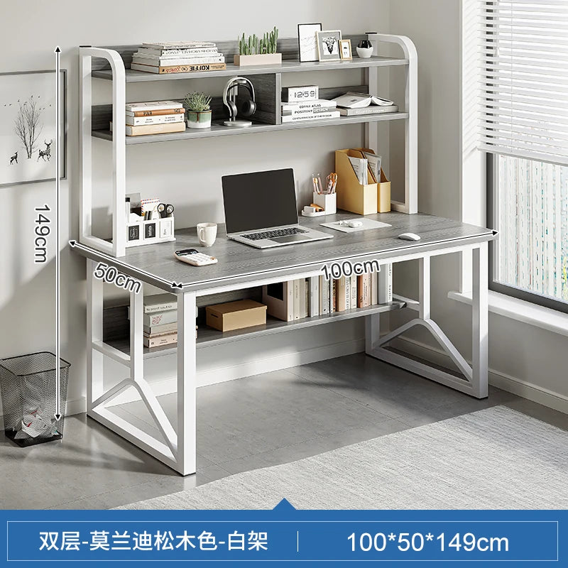 Modern Minimalist Desk Bookshelf Integrated with Student Study Desks, Writing Desks, Bedroom Home Desktop Computer Desks