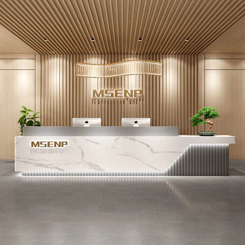 Customized Glamour Reception Desks Exquisite Trendy Luxury Reception Desks Simple Storage Theke Empfang Commercial Furniture